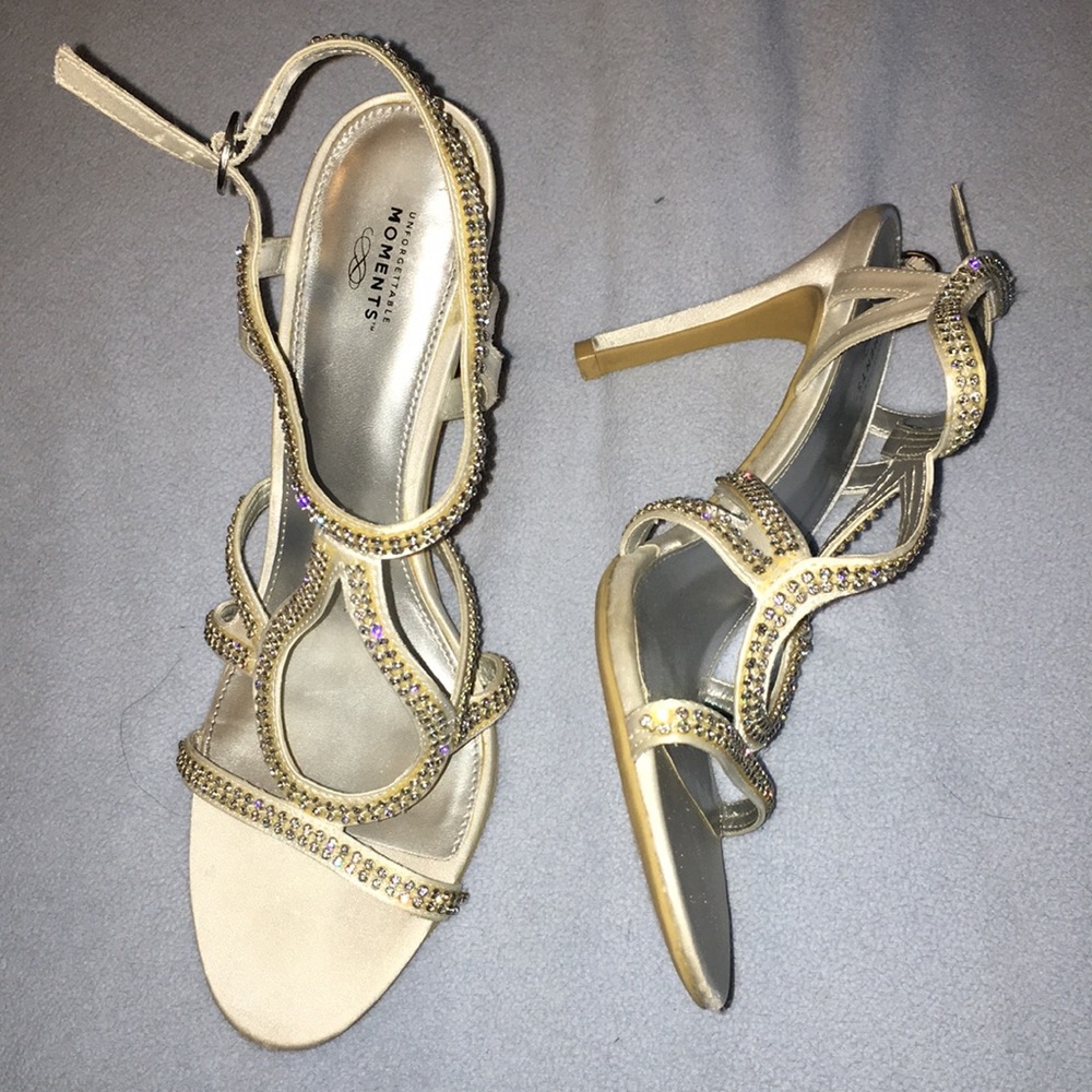 White beaded high heels